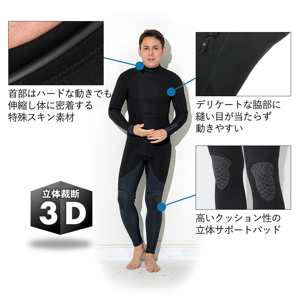 FELLOW メンズ フルスーツ バックジップ 3mm M～XXL 全2色 | FELLOW