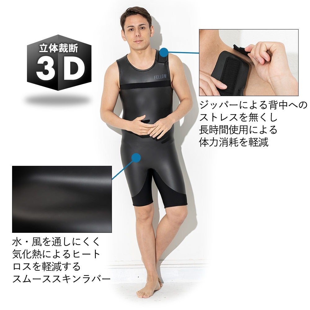 FELLOW メンズ スキン ショートジョン ノンジップ 2mm M～XXL 全1色