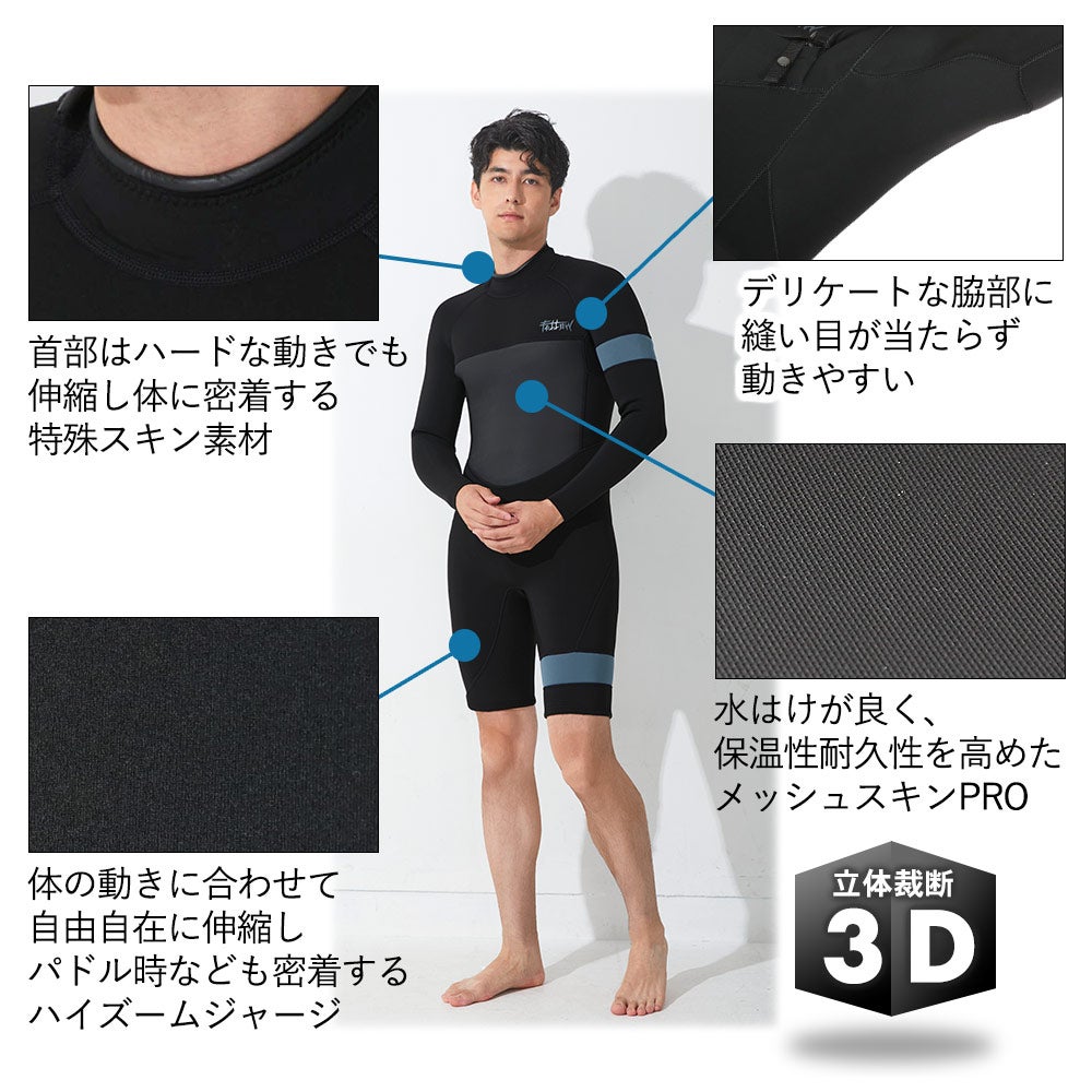 FELLOW メンズ ロングスプリング バックジップ 2.5mm M～XXL 全1色