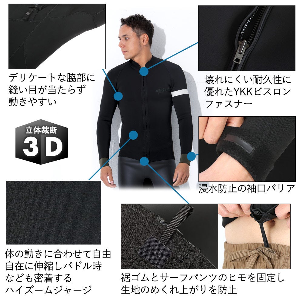 FELLOW メンズ タッパー フロントジップ 2mm M～XXL 全1色 | FELLOW