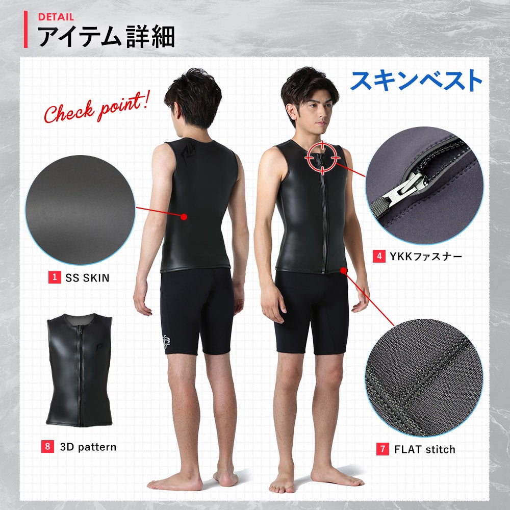 RSS SURF メンズ スキン ベスト フロントジップ 2mm M～XXL 全1色