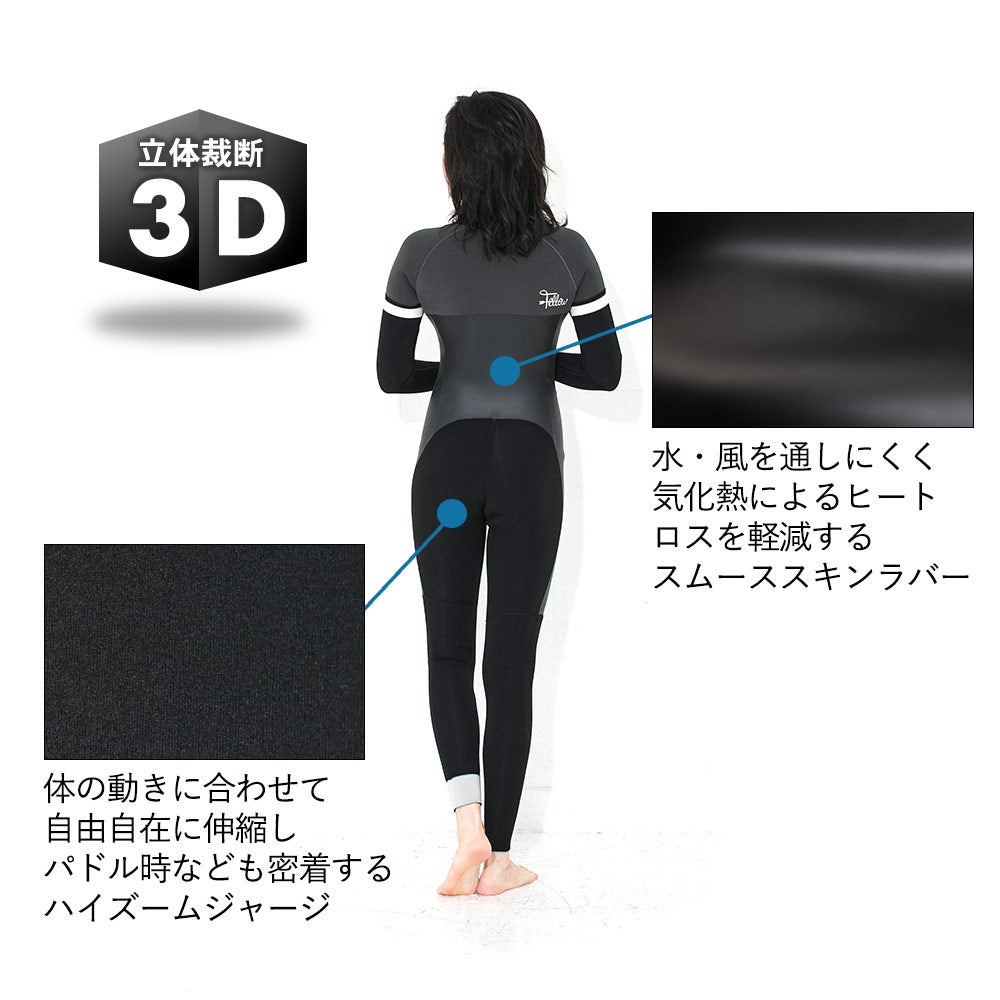 特価】FELLOW レディース フロントジップ フルスーツ 3mm S～LB 全2色