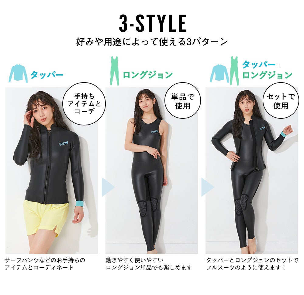 【m】【美品】FELLOW SURF スキン ロングジョン 3mm M FELLOW 【目玉!クーポンあり】FELLOW ウェットスーツ レディース