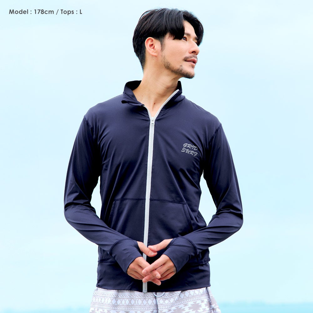 GRID SURF メンズ ラッシュガード ジップアップ S～3XL 全22色