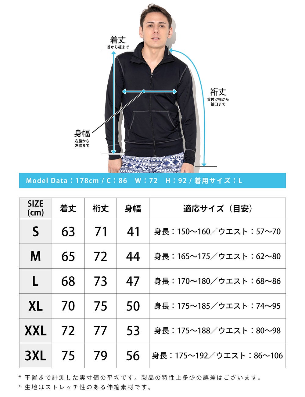GRID SURF メンズ ラッシュガード ジップアップ S～3XL 全22色